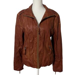 Sebby Collection Rust Brown Faux Leather Garment Dyed Motto Jacket